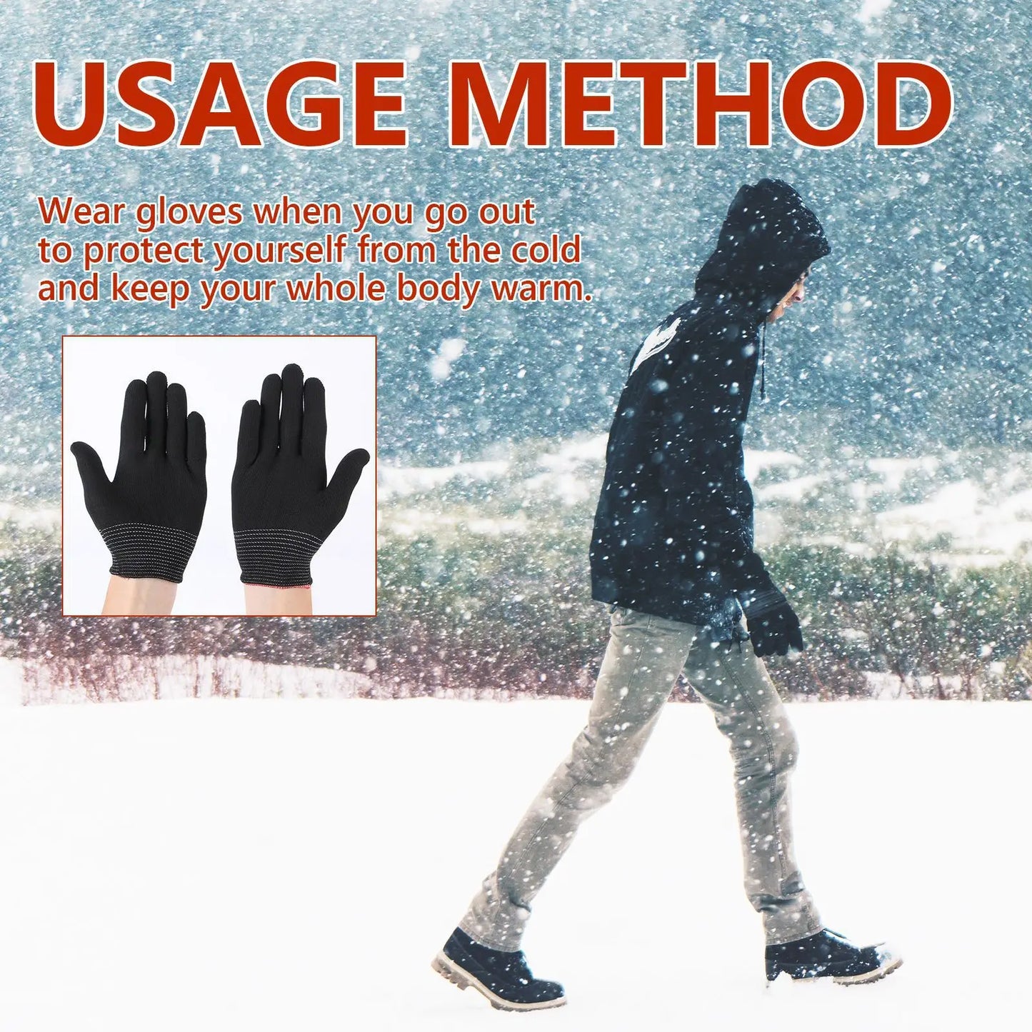 Nylon Gloves Winter Outdoor Sports Skiing Cold Hand Care Massage Heating Warm Gloves