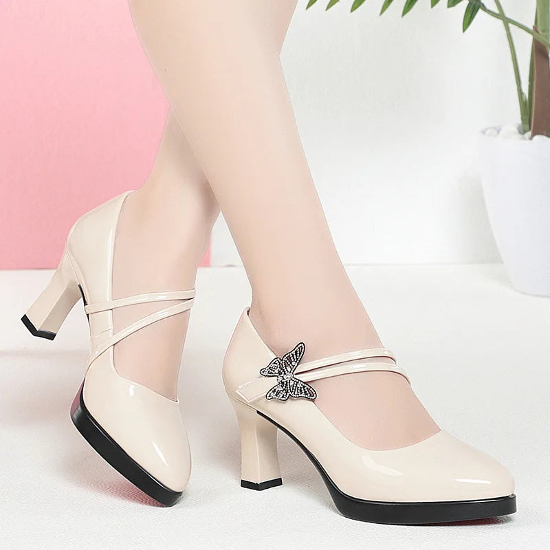 High-heeled Leather Small Leather Shoes Catwalk Shoes Ladies Dancing Bride Wedding Shoes