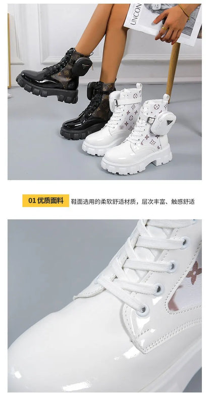 BLACK and White Ankel Boots Goth Platform Boots Snow Booties Woman