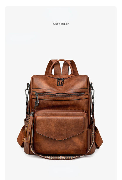 Backpack for Women Large Womens Backpack Leather Purse Designer Ladies Shoulder Bags with Tassel Two-toned Brown