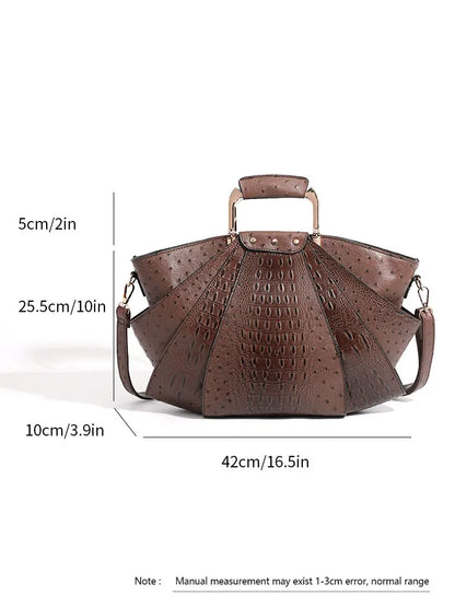 Large Capacity Leather Purse Metal Top Handle Handbags Crossbody Large Tote Bag
