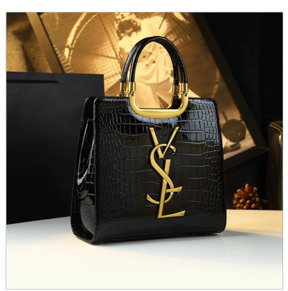 High-grade light luxury handbag Tote bag women's crocodile print single shoulder crossbody bag black Burgundy black-Burgundy-