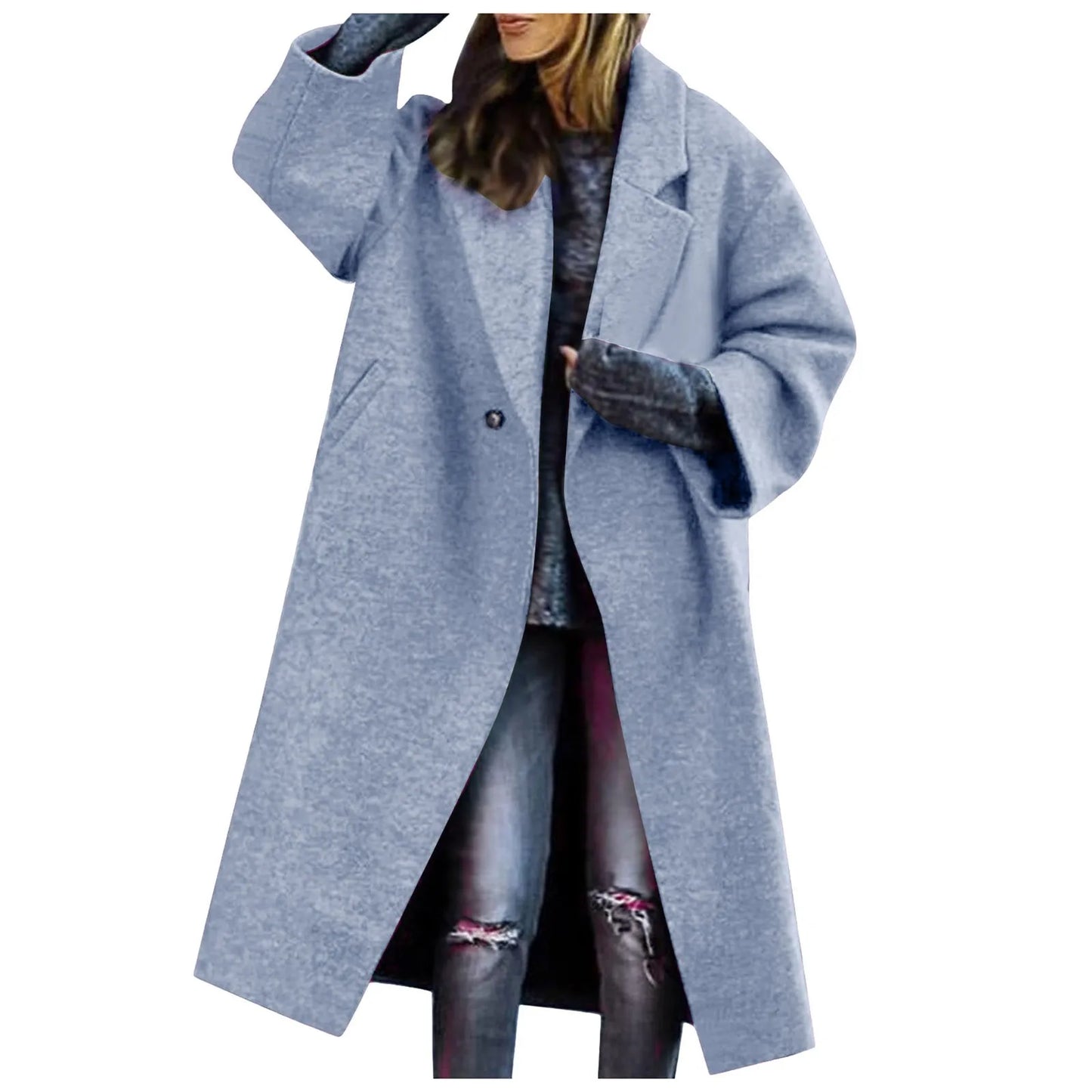 Women Cardigan Loose Women's Winter Double Breasted Midi Long Wool Coat Notch Lapel Womens Lightweight Cardigans with Pockets