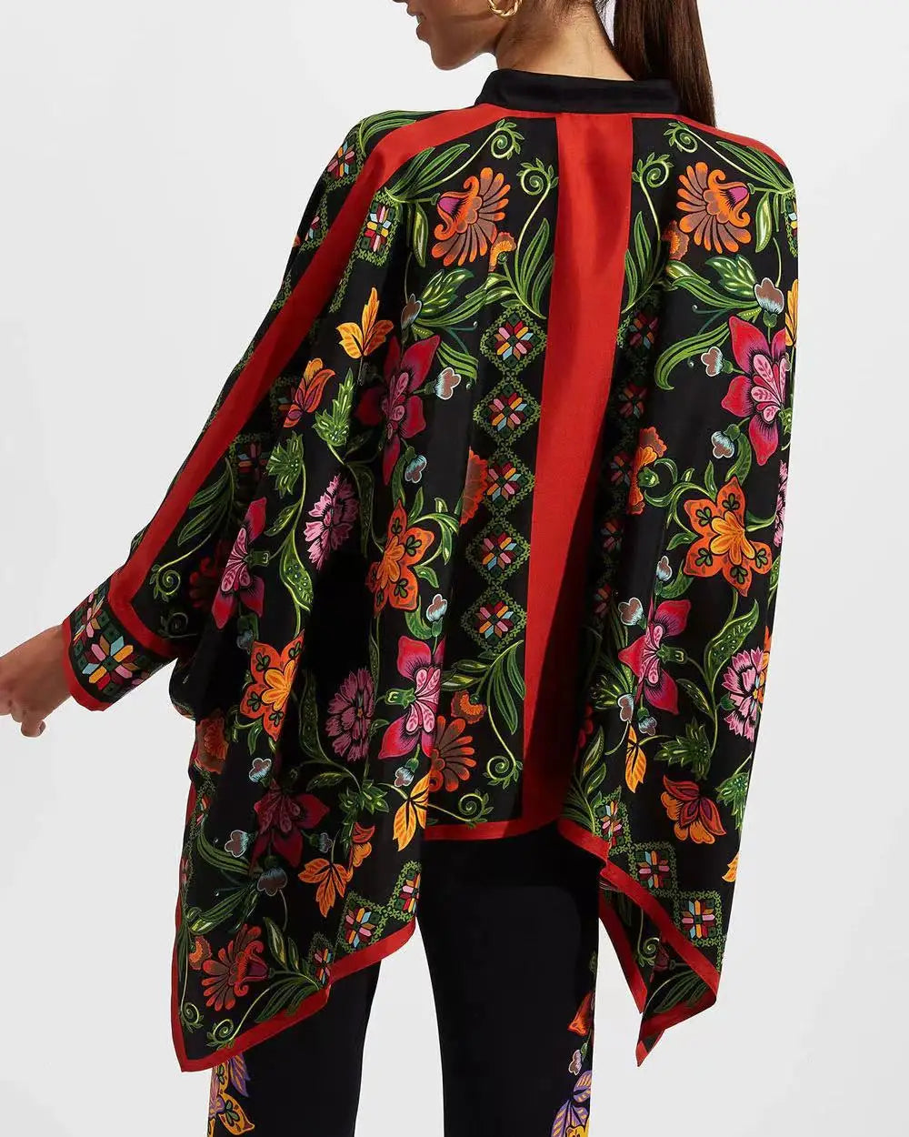 Vintage Print Pants Sets Women Irregular Loose Long Sleeve Shirt Wide Leg Trousers Two Piece Set Female Fashion Trend Streetwear