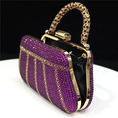 Exquisite Evening Bag With Diamond Design Fashion Handle Clutch Rhinestone Embellished Long Chain Bag