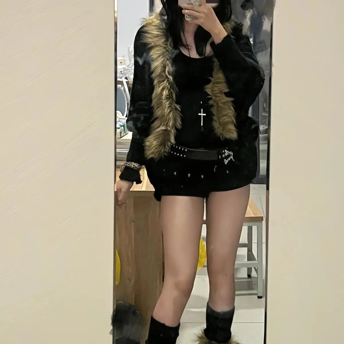 Black Furry Loose Cardigan Fashion Cardigan Millennial Harajuku Style Y2k Hot Girl Cardigan