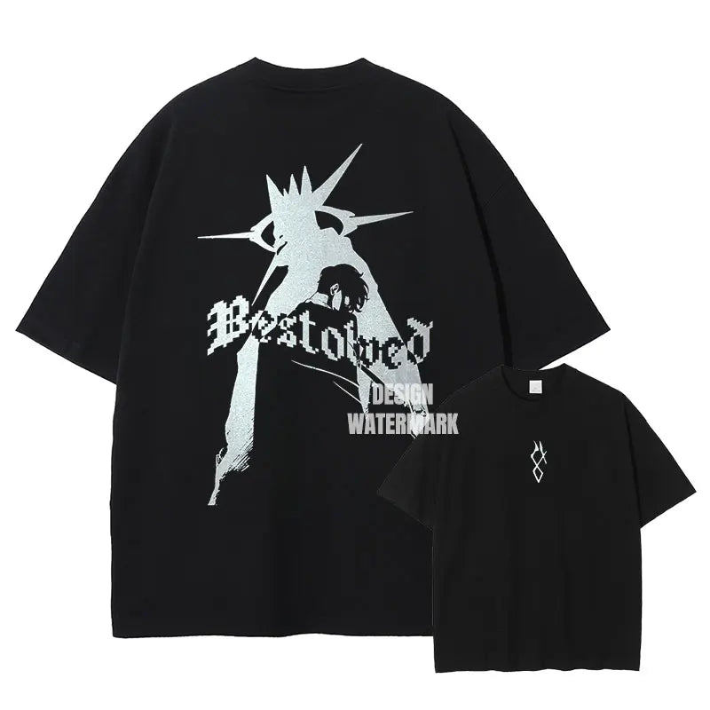 Anime Song Jinyu Shirt Retro High-end Printed T-shirt Street Wear Manga Igris Short Sleeved Top T-shirt Men's Style