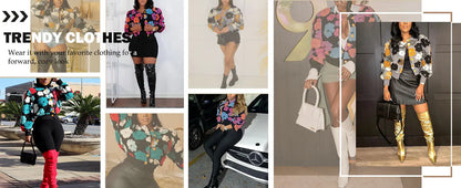 Wool Coats for Women Floral Puff Sleeve Embroidered Printing Short Fall Winter Jacket