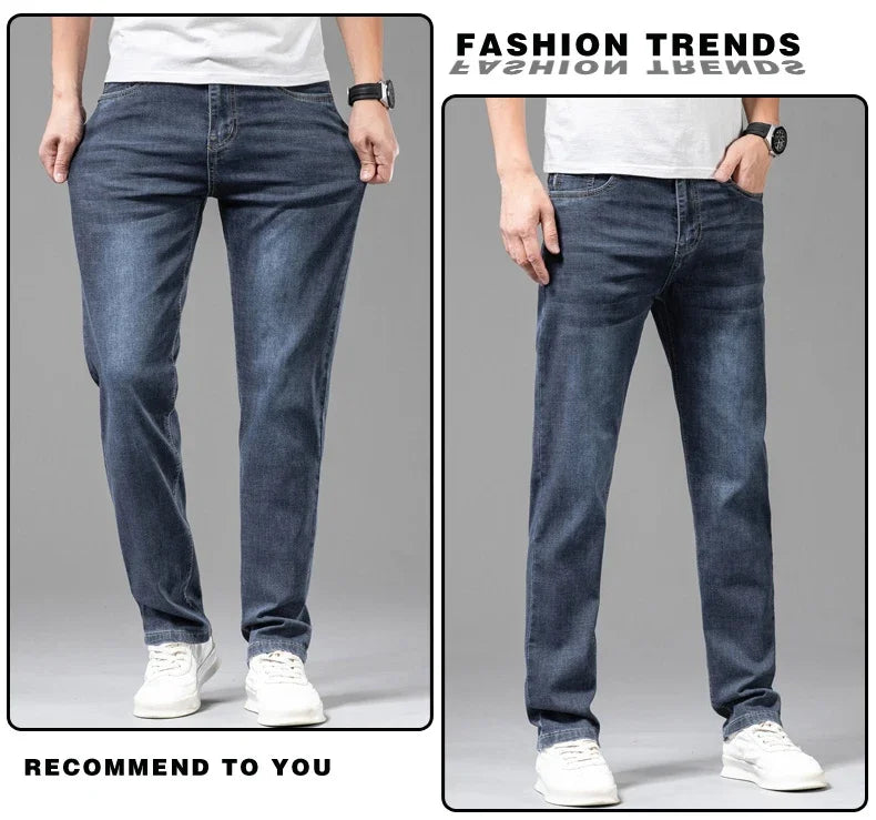 Men's Elastic Cotton Jeans Fashion Gray Comfortable Casual Pants