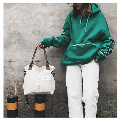 Fashion Canvas Bags Students Handbag Shoulder Bag Large Capacity Solid Color Totes Shopper Bag Casual Female CrossBody 2024
