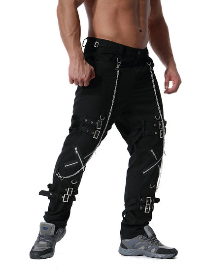 Men`s Steampunk Motorcycle Gothic Hip Hop Cosplay Punk Rock Pants with Chain