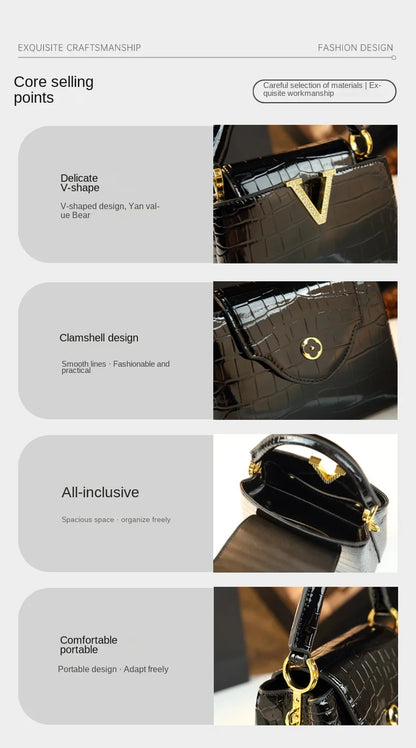 Crocodile Pattern Leather Handbag Luxury Fashion Small Shoulder Messenger Bag Portable Crossbody Shell Bags