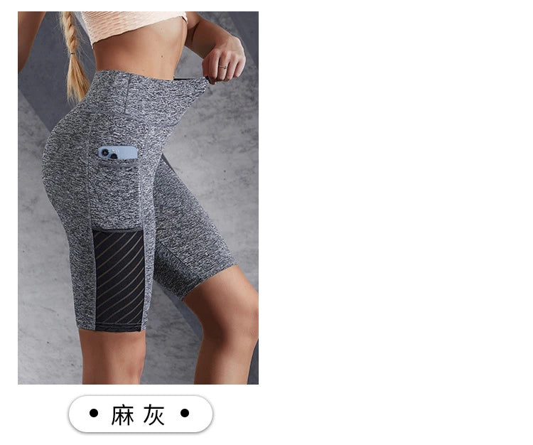 Women's Gym Running Shorts Yoga Shorts Women High Waist Push Up Legging with Pocket Yoga Fitness Workout Leggings