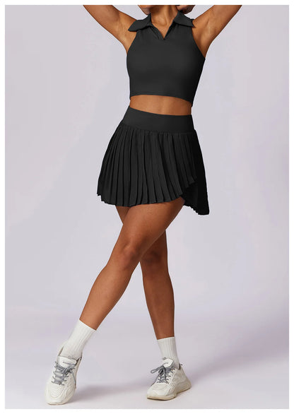 2 Pieces Sports Set for Women Yoga Suit Sportswear Fitness Top Sports Short Skirt Gym Push Up Workout