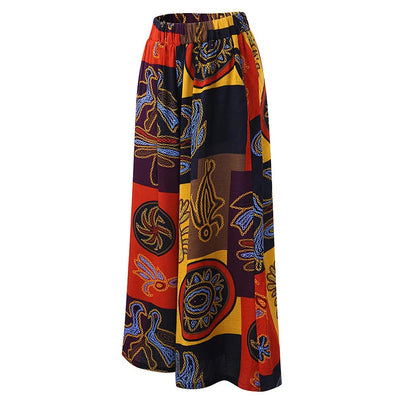 Women Elastic Pants Waist Loose Casual Print Wide Leg Pants Slim Elasticated Trousers Mid Waist