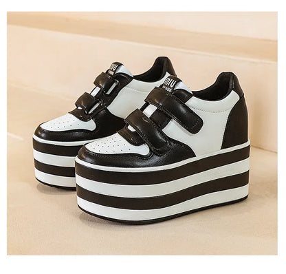 High quality 12cm Synthetic Genuine Leather Boot Ankle Platform Wedge High Brand Chunky Sneaker Shoes