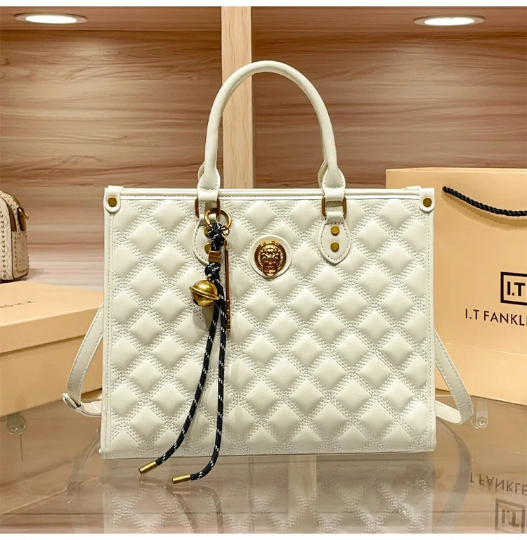 Light luxury brand hand-held large capacity tote bag diamond grid single shoulder diagonal cross bag