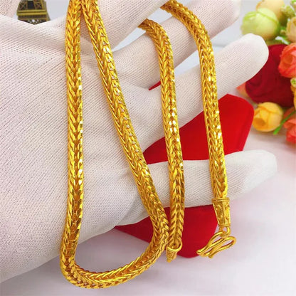 Men's 24K Gold Snake Bone Necklace, crafted from AU999 pure gold, showcasing tough lines for a stylish look