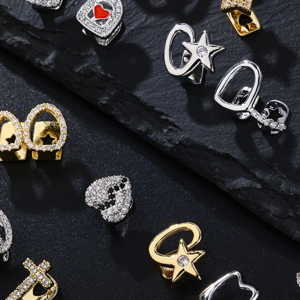 1PC Single Hip Hop Star Heart Pattern Teeth Grillz Removable Dental Grills Teeth Punk Teeth Caps