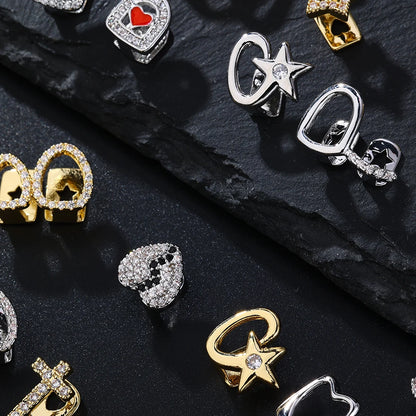 1PC Single Hip Hop Star Heart Pattern Teeth Grillz Removable Dental Grills Teeth Punk Teeth Caps