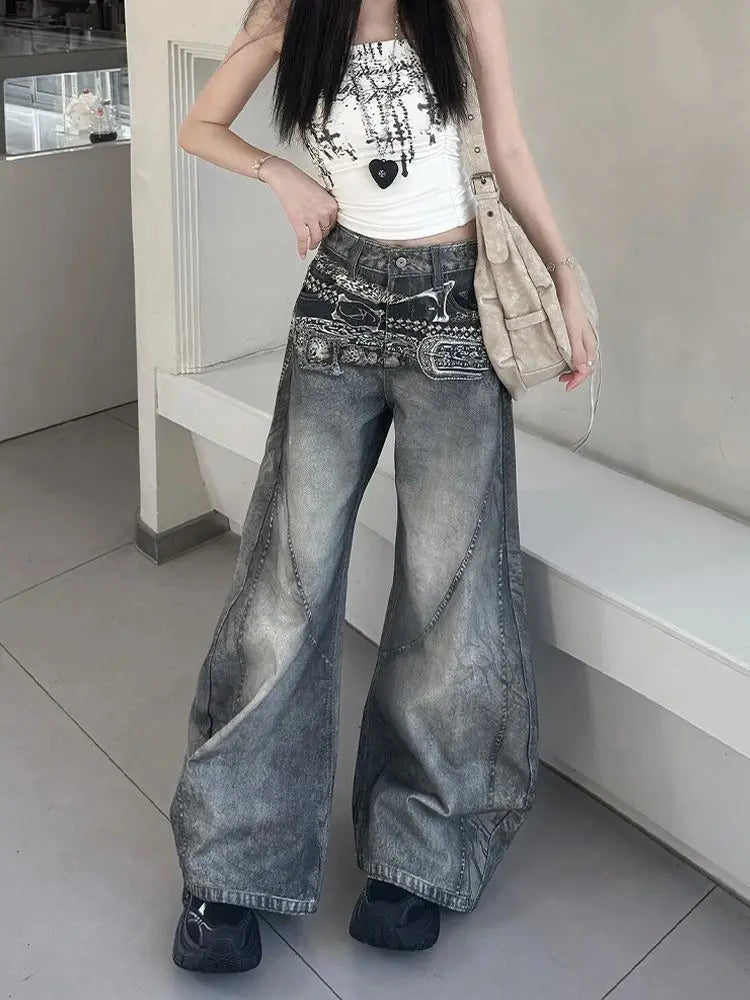 Women's Cargo Baggy Casual Jeans Y2K American High Street Harajuku 2000S Streetwear Aesthetics Vintage Jeans Pants Clothing 2025