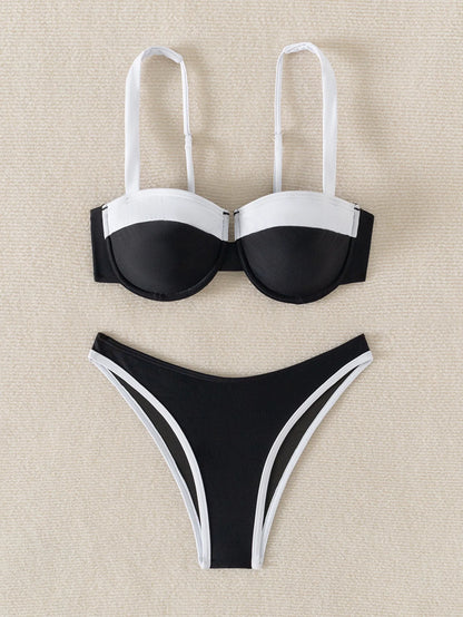 2-piece Swimsuit Underwire Push Up Bikini Set Suspender Backless Bathing Suit