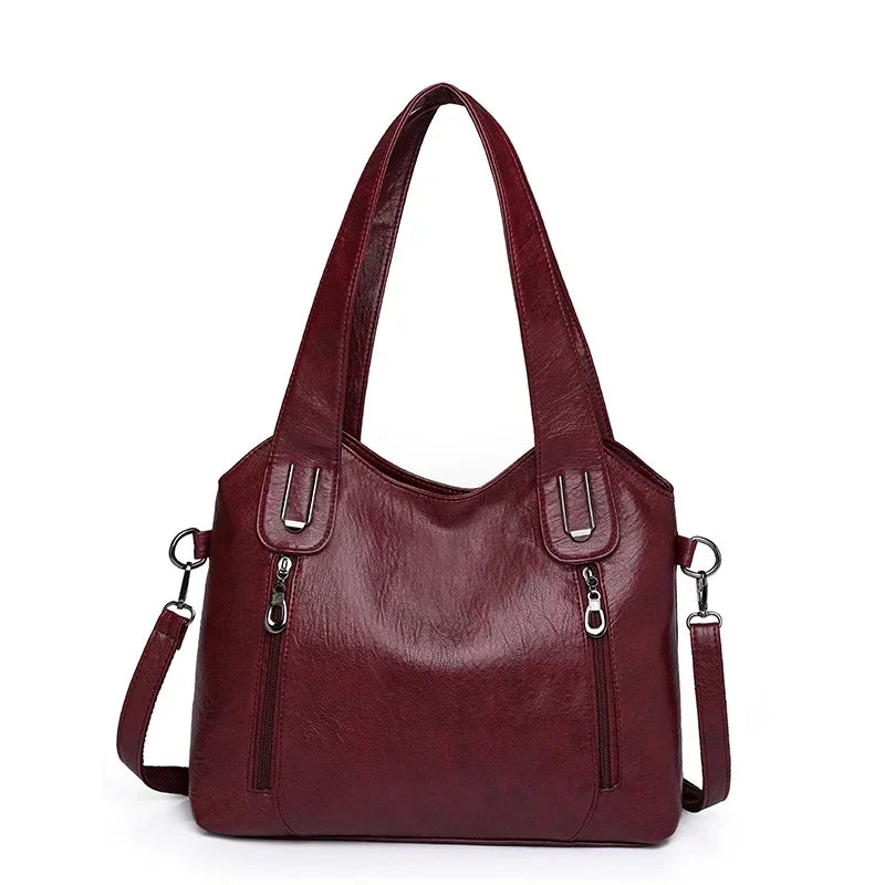 Solid Color Handbag Soft Leather Tote Bag Casual Big Shoulder Messenger Bags