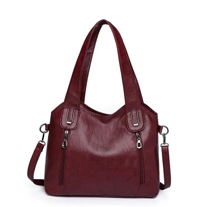 Solid Color Handbag Soft Leather Tote Bag Casual Big Shoulder Messenger Bags