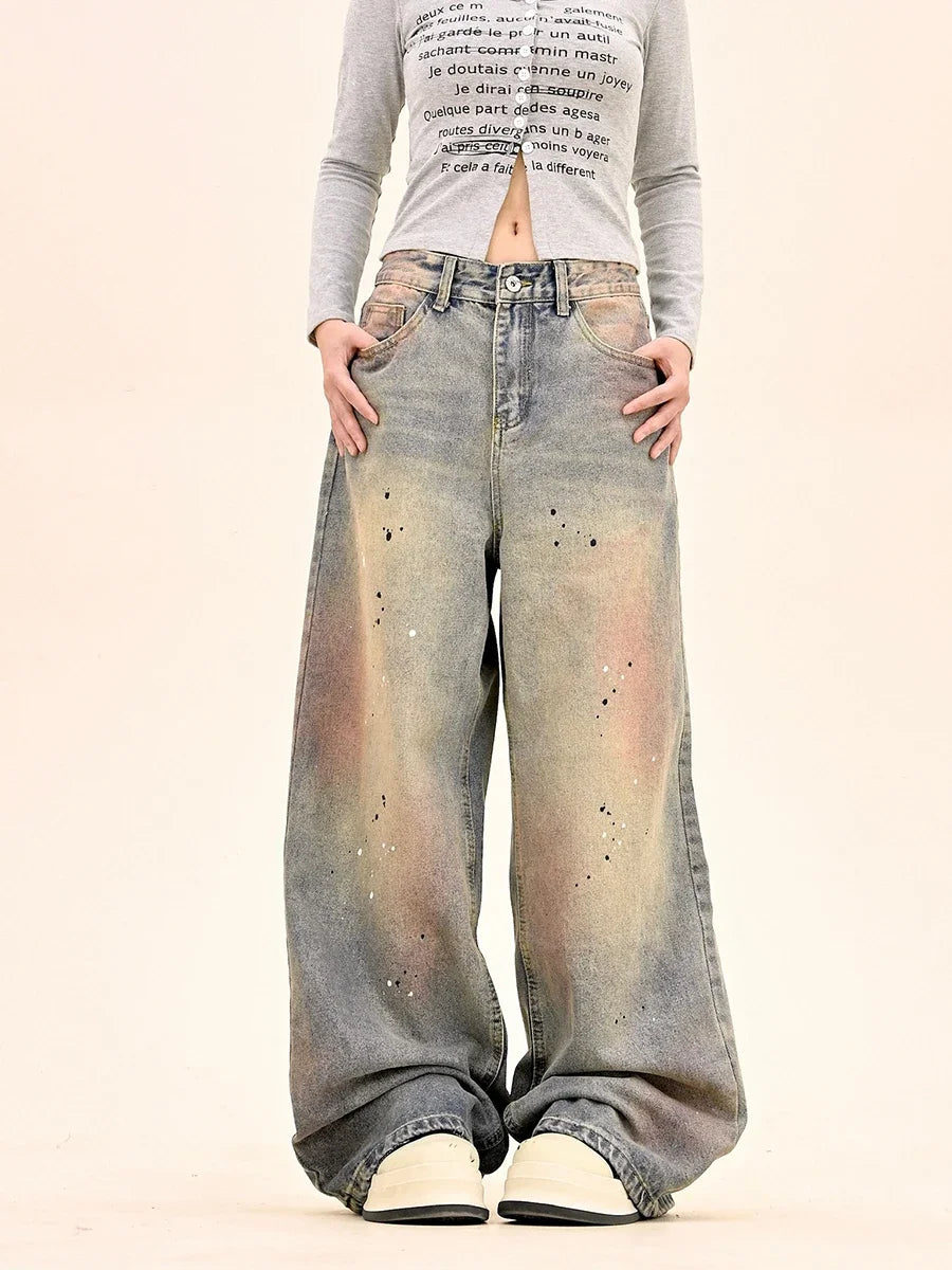 American Fashion Tie-Dye Graffiti Straight Leg Wide Jeans Straight Leg Loose Jeans Hip-hop Street Baggy Jeans