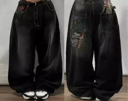 American Retro Cleanfit Fashion Print Baggy Jeans Women's Y2K Popular Casual Joker Gothic High Waist Wide-Leg pants Street Wear