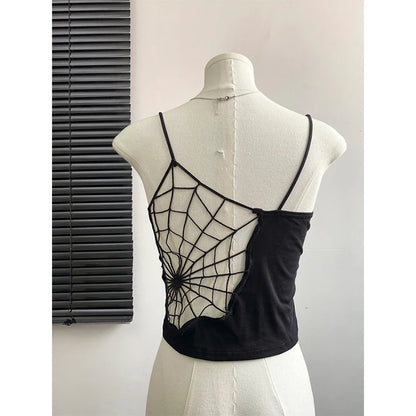 Women Black Hollow Out Crop Top Vintage Y2k Camisole Corset Top Sleeveless Off Shoulder Vest 90s Tank Tops 2000s Clothes Summer