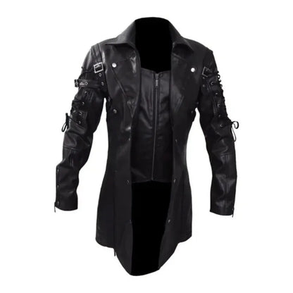 Men's Gothic Trench Coat Leather Punk Style Biker Jacket
