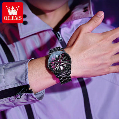 Mens Watch Original Rotatable Wheel Hub Dial Fashion Trend Quartz Watch Waterproof Luminous