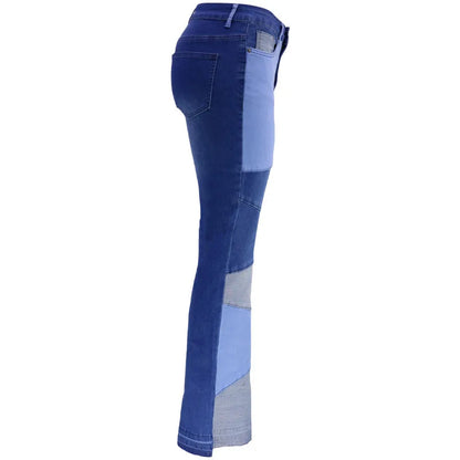 Women Flare Jeans Casual Pants Pannelled Collision High Waist Fit Female High Quality