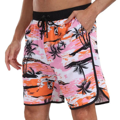 Men's Drawstring Printed Swimsuit Men Quick Dry Beach Shorts