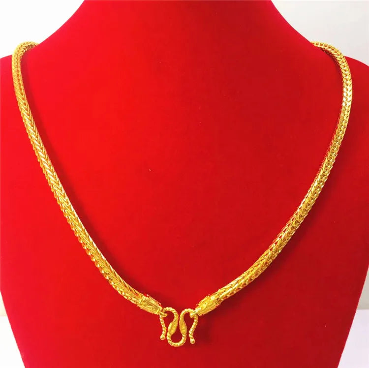 Men's 24K Gold Snake Bone Necklace, crafted from AU999 pure gold, showcasing tough lines for a stylish look