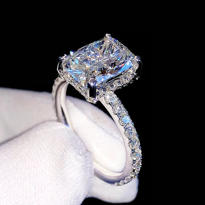 BXINY 4CT Emerald/Radiant Cut Full Moissanite Rings S925 Silver for Women Rectangle Diamond Wedding Bands Gifts Jewelry With GRA