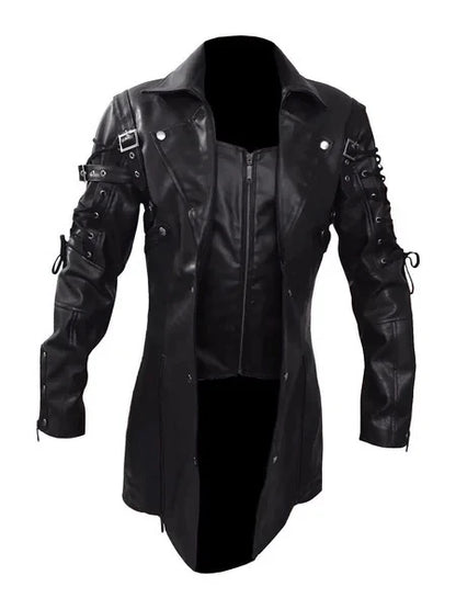 Men's Gothic Trench Coat Leather Punk Style Biker Jacket