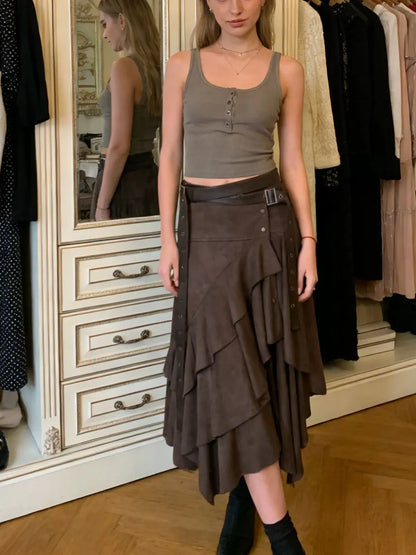 Women's Brown Maillard Skirt Y2K Harajuku High Street Street Fashion 2000s Style Aesthetics Academy Retro Skirt Clothing 2024