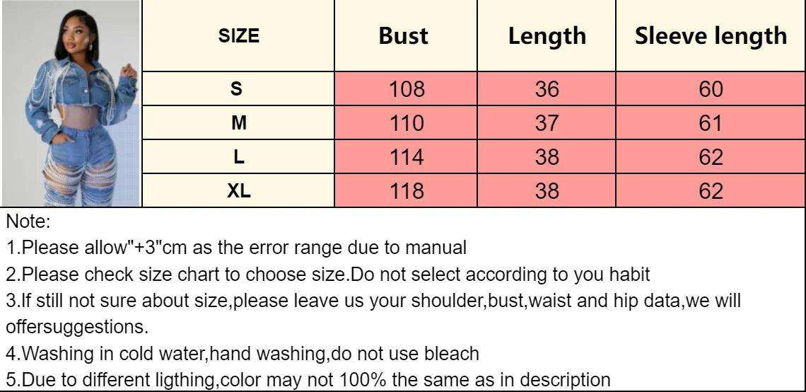 Women's Embroidered Denim Jacket with Pearl Chains, Handmade Beaded Casual Jacket Coat for Women Streetwear Spring/Summer Fashio