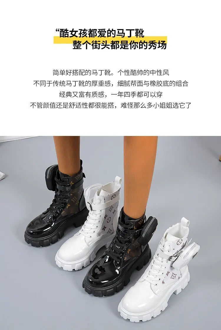 BLACK and White Ankel Boots Goth Platform Boots Snow Booties Woman