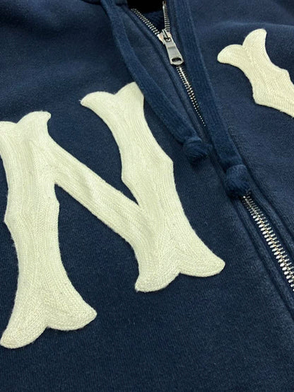 Men Letter Embroidery Hoodies Gothic Graphic Sweatshirt Overszie Y2K Hip Hop Streetwear with Zip Up