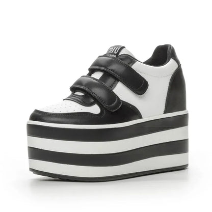 High quality 12cm Synthetic Genuine Leather Boot Ankle Platform Wedge High Brand Chunky Sneaker Shoes