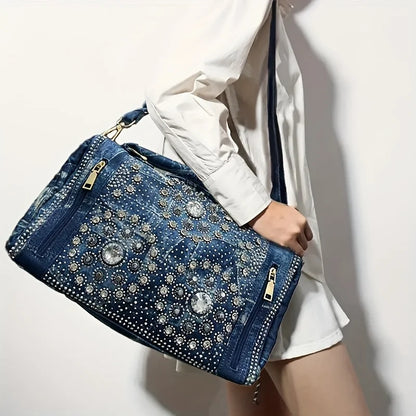 Gemstone inlaid elegant handbag, Boston bag, personalized street style