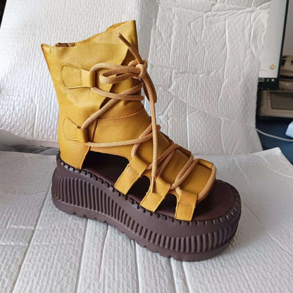 7.5cm Genuine Leather Women Sandals Loafer Shoes Platform Wedge Comfy Hollow ZIP Summer Rubber Peep Toe Retro Flats Ankle BootS yellow / 36 yellow / 37 yellow / 35 yellow / 36-yellow / 37-yellow / 35-yellow / 40-black / 35-yellow / 38-yellow / 39-black / 38-black / 39-black / 36-black / 37-green / 36-green / 37-black / 40-green / 35-green / 40-green / 38-green / 39-