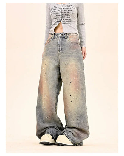 American Fashion Tie-Dye Graffiti Straight Leg Wide Jeans Straight Leg Loose Jeans Hip-hop Street Baggy Jeans