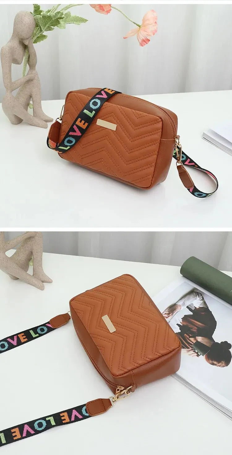 Embroidered Camera Bag PU Material Casual Small Square Bag Versatile Shoulder Strap