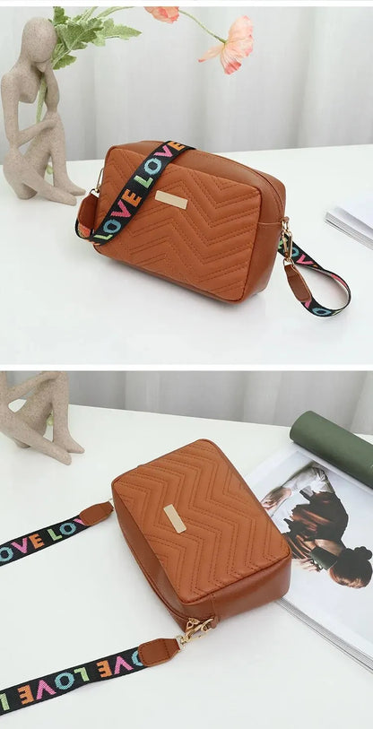 Embroidered Camera Bag PU Material Casual Small Square Bag Versatile Shoulder Strap