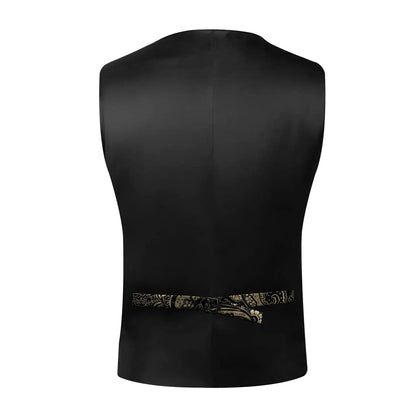 Men's Paisley Silk Suit Vest with Macthing Golden Paisley Neck Tie Handkerchief Cufflinks Wedding Prom Tuxedo Waistcoat