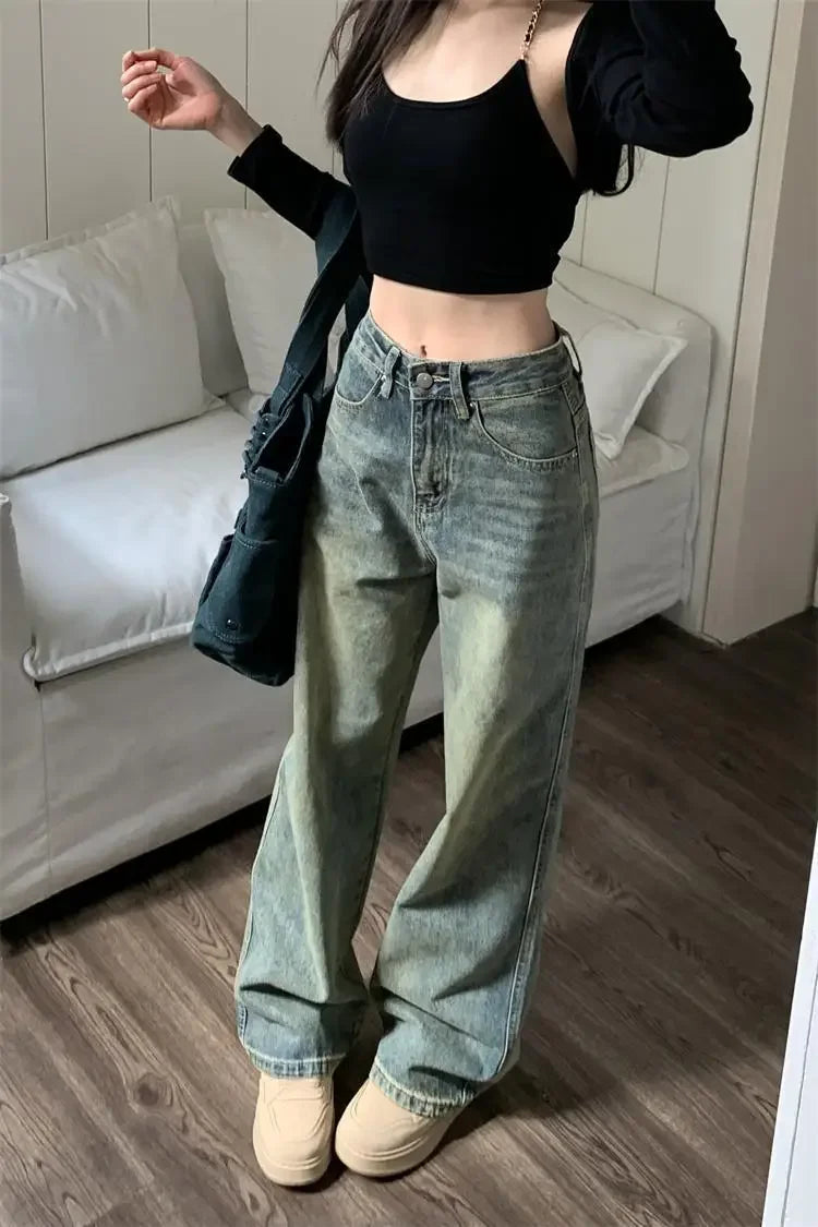 High-waisted Slimming Jeans Casual Bell Bottoms Straight-leg Long Pants For Women